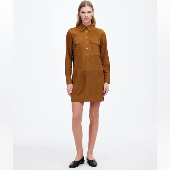 Madewell Button-Up Mini Shirtdress in Suede Sz 2 - Picture 1 of 10